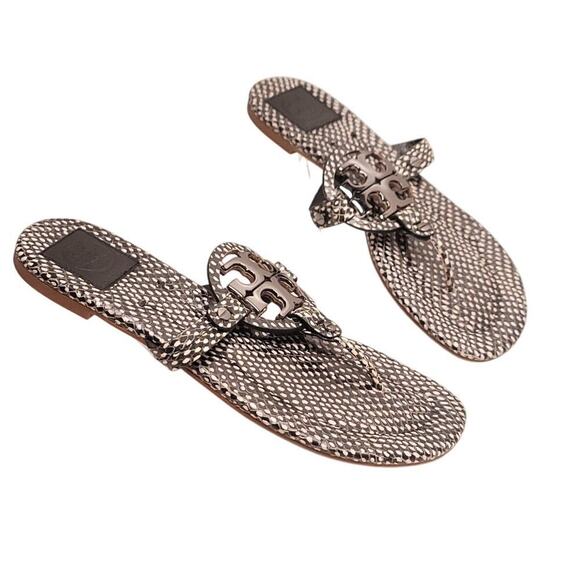 TORY BURCH MILLER NEW FLATS SHOES SANDALS LEATHER LOGO 8.5M - Picture 4 of 6